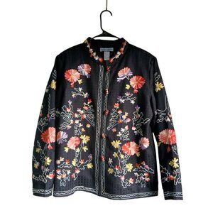 Vintage Indigo Moon Embroidered Floral Nehru Jacket with Glass Beads Size Small